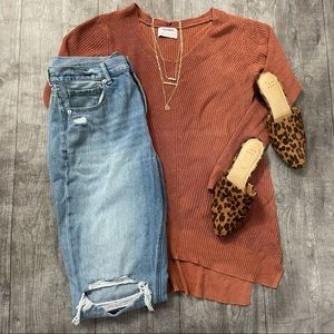 Old Navy Textured V-neck Tunic Rust Sweater